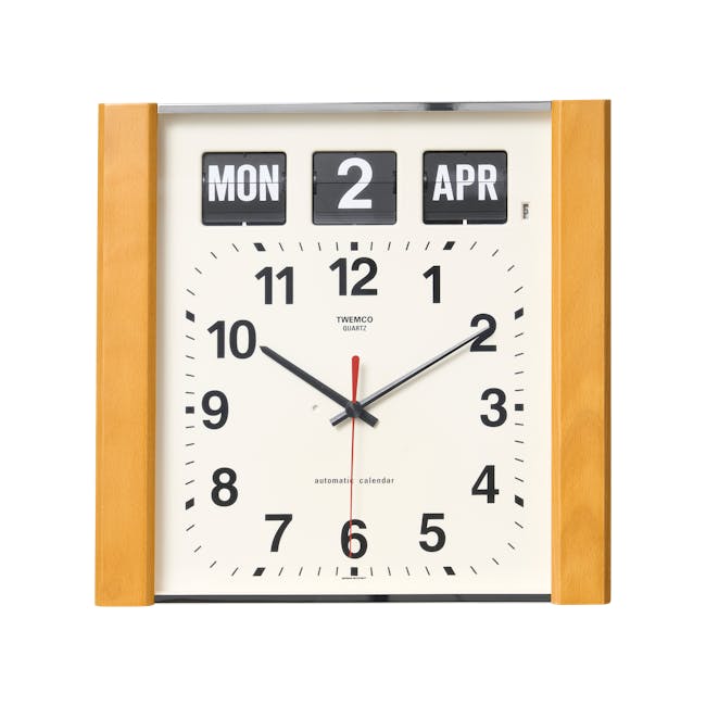 TWEMCO Square Wood Flip Clock - Oak - 1