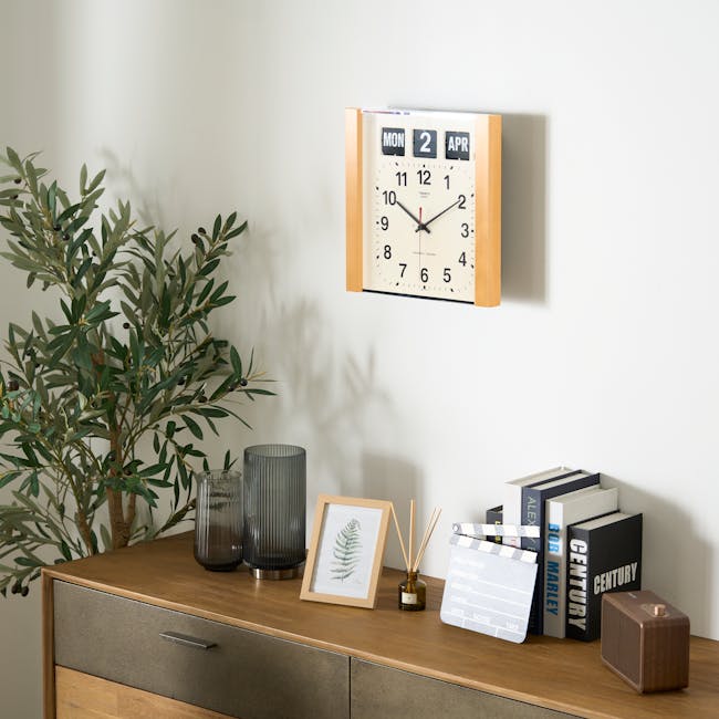 TWEMCO Square Wood Flip Clock - Oak - 6