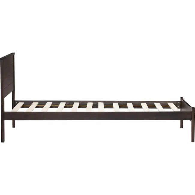 Barrett Single Trundle Bed - Dark Chestnut - 8 - Dark wooden bed frame, horizontal slats, white wooden planks, sturdy