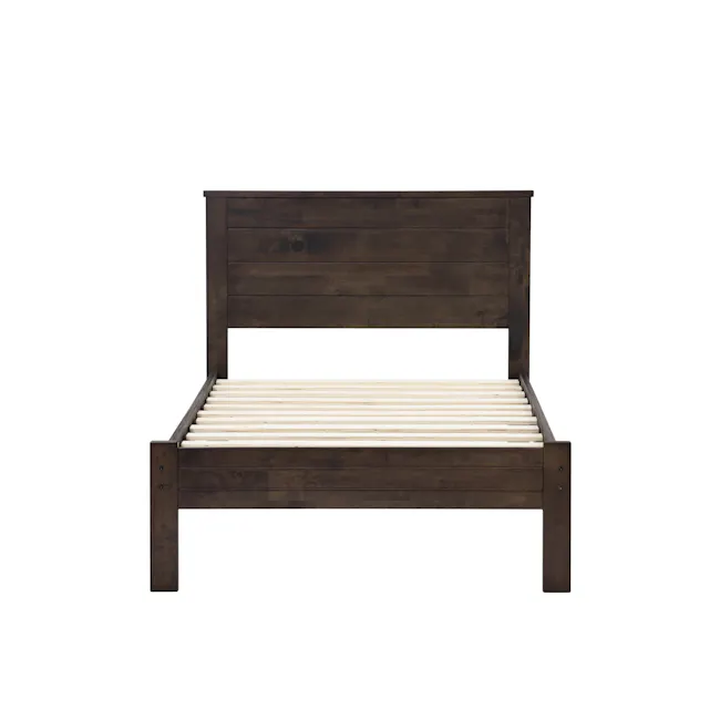 Barrett Single Trundle Bed - Dark Chestnut - 4 - Dark wooden bed frame, minimalist design, rustic aesthetic, natural wood