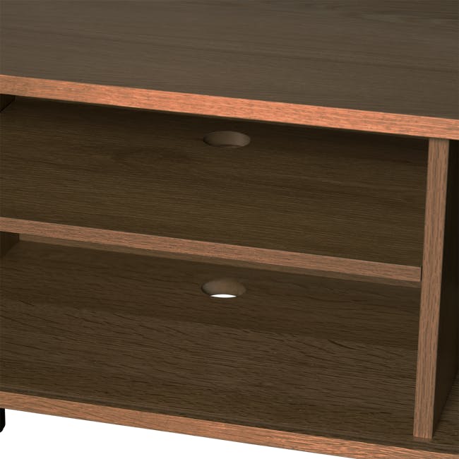 Nola TV Console 1.5m - Walnut - 3 - Wooden shelf, brown wood texture, shelf legs, shelf edge, shelf surface, shelf corner
