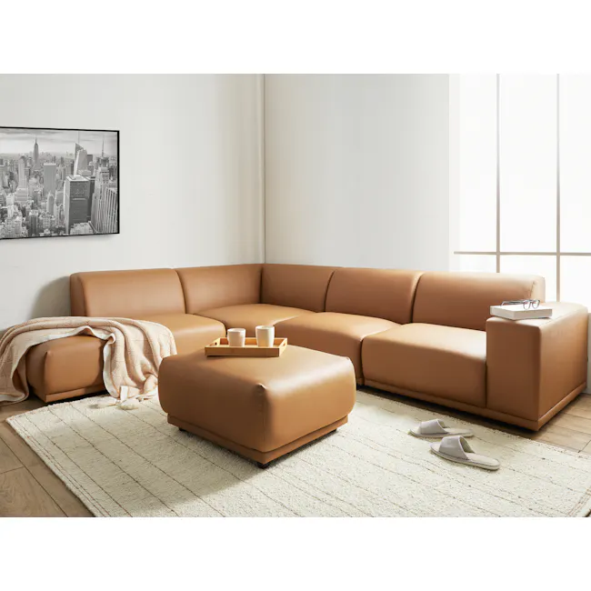Milan Right Arm Unit - Caramel Tan (Faux Leather) - 2 - Modern living room, cozy sofa, brown leather, minimalist decor, soft