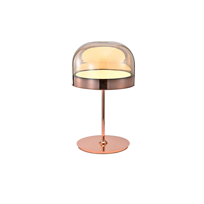 Aster Table Lamp - Rose Gold - 1 - Modern pendant lamp with transparent dome shade, copper-colored base and stand
