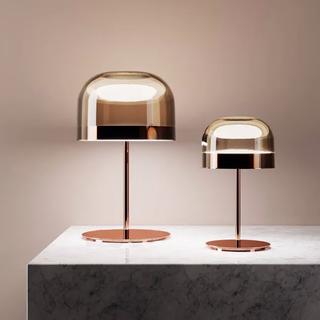 Aster Table Lamp - Rose Gold - 2 - Modern minimalist lamp, copper finish, sleek design, abstract shape, geometric shapes