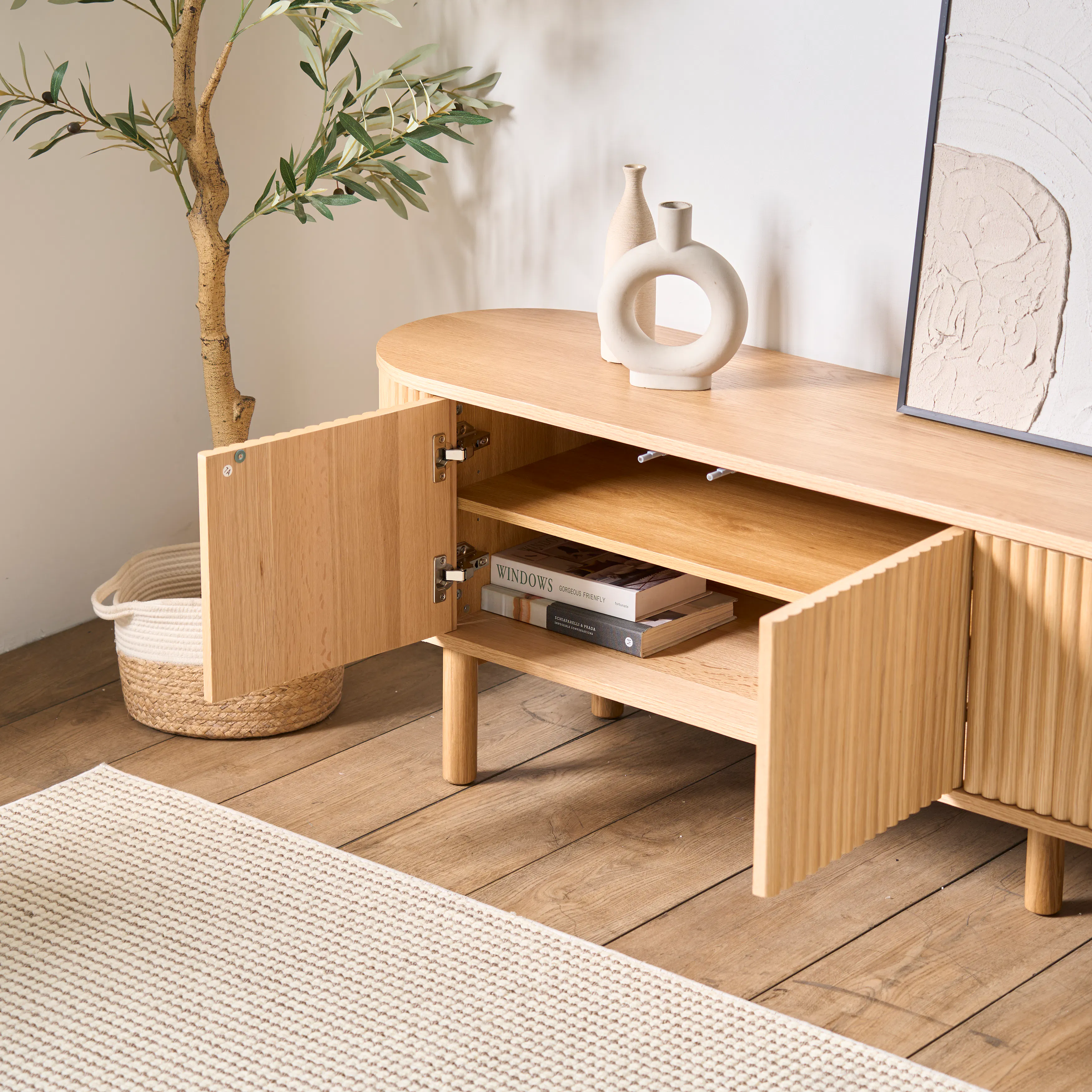 (As-is) Gionne TV Console 2m - Oak - 15