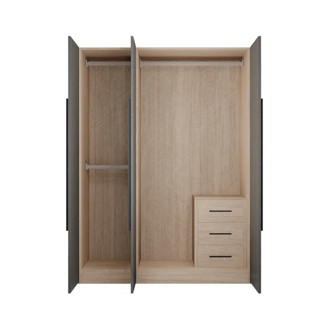 Lucca 3 Door Wardrobe 7 - Graphite Linen, Herringbone Oak - 0