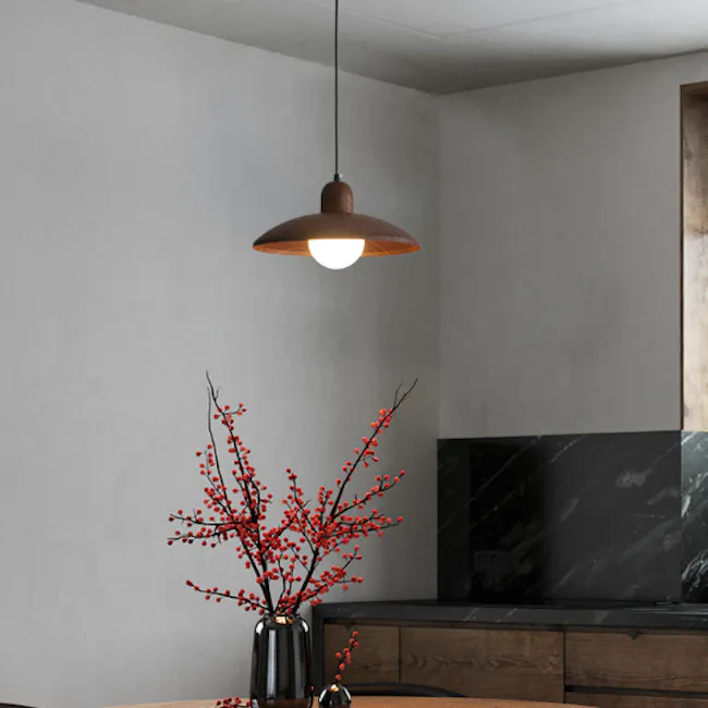 Kenya Pendant Lamp - Walnut - 10 - Modern minimalist interior, sleek furniture, contemporary decor, abstract art, warm