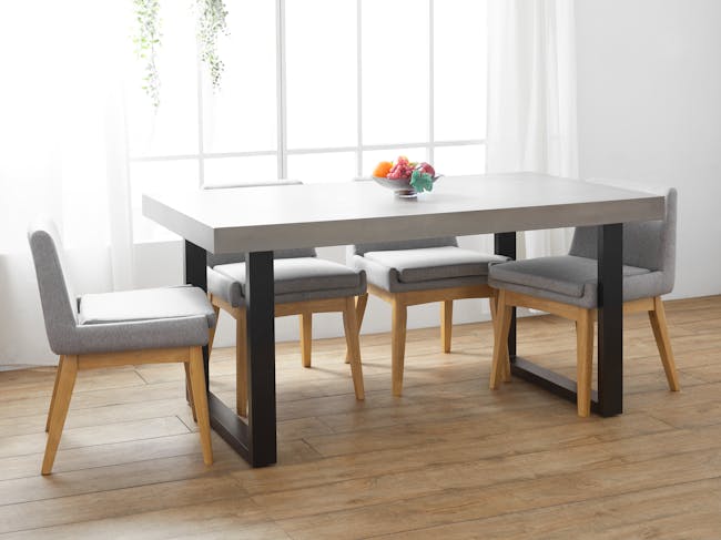 Titus Concrete Dining Table 1.6m with Titus Concrete Bench 1.4m and 2 Greta Chairs in Black - 2
