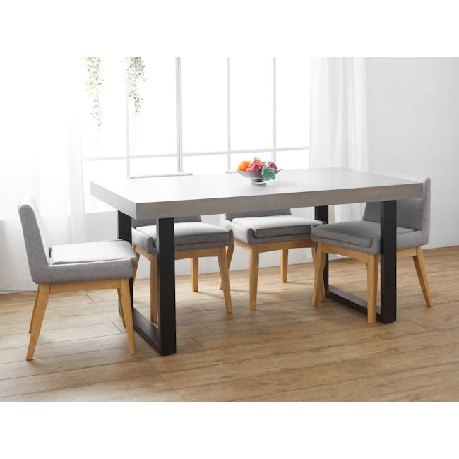 Titus Concrete Dining Table 1.6m with Titus Concrete Bench 1.6m and 2 Greta Chairs in Black - 2