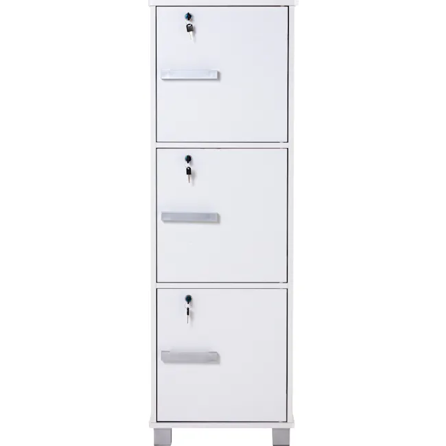 Naya 3 Door Cabinet - White - 4 - White drawer cabinet, minimalist design, black handles, sleek lines, modern aesthetic