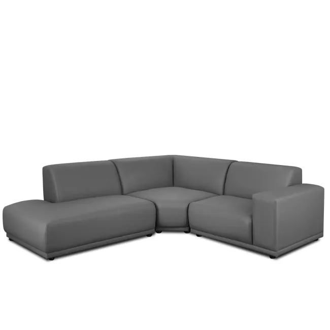 Milan 3 Seater Corner Extended Sofa - Smokey Grey (Faux Leather) - 4 - Grey upholstered sectional sofa, modern design, sleek