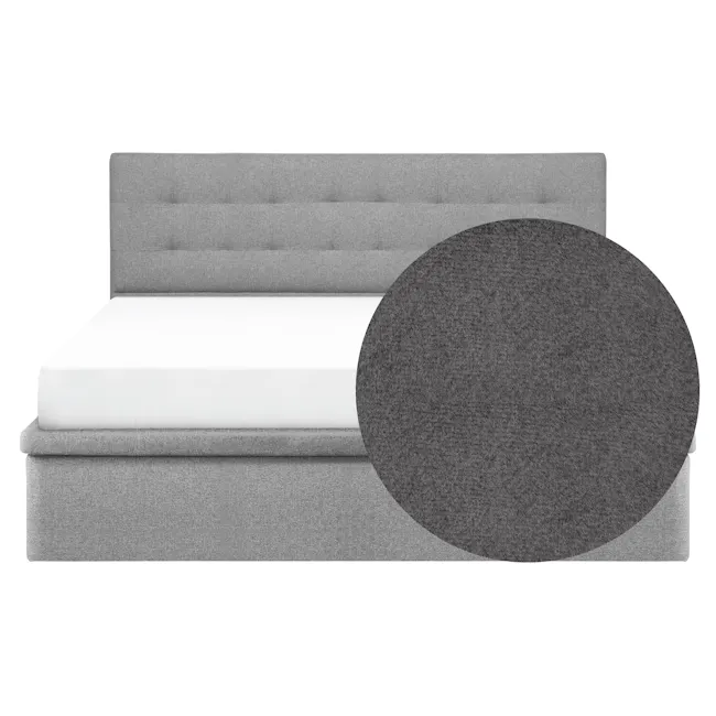 ESSENTIALS King Headboard Storage Bed - Shadow Grey (Pet Friendly) - 1 - Grey upholstered bed with tufted headboard, white