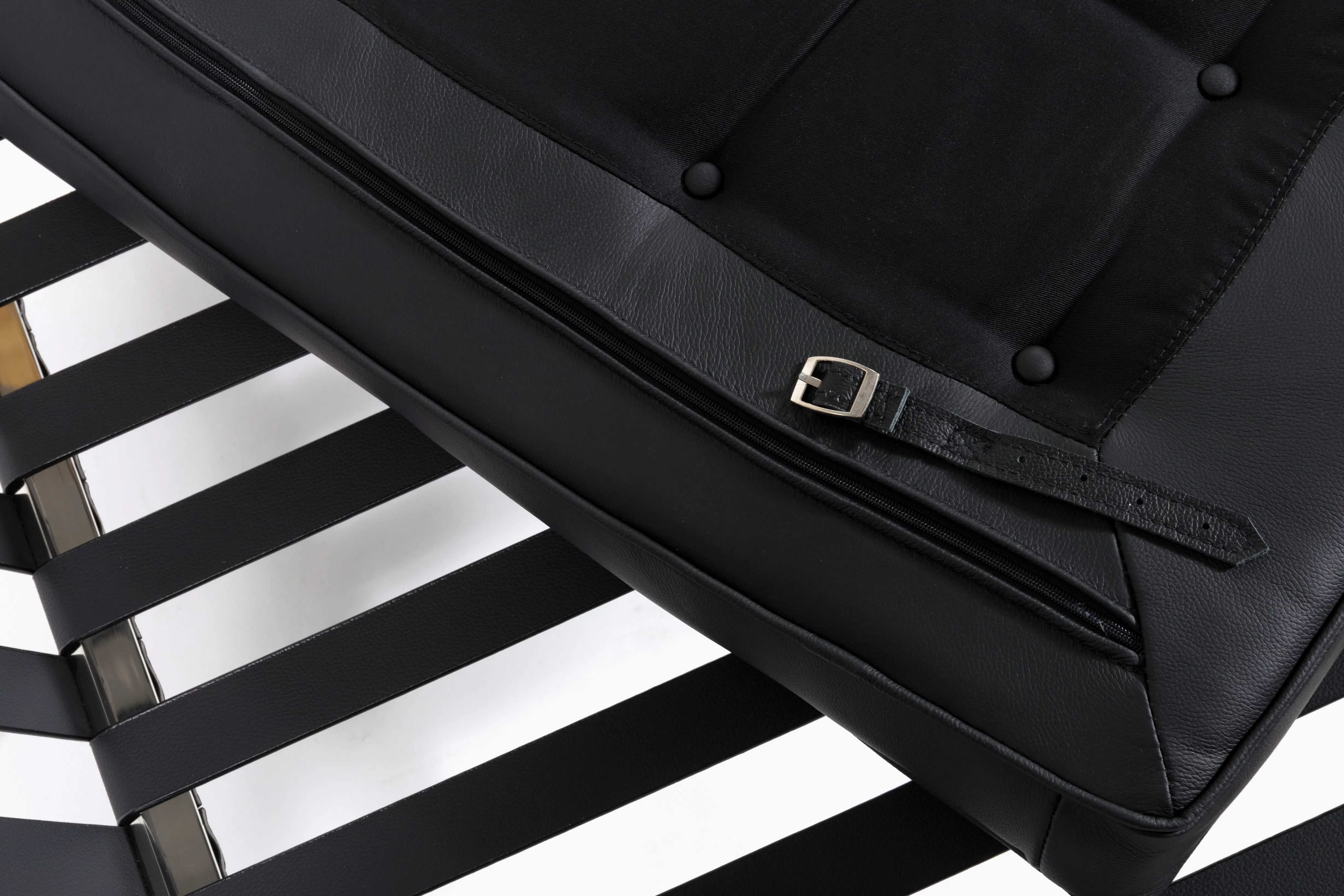 Benton 3 Seater Sofa - Black (Genuine Cowhide) - 13 - Black leather suitcase, sleek design, black stitching, metallic