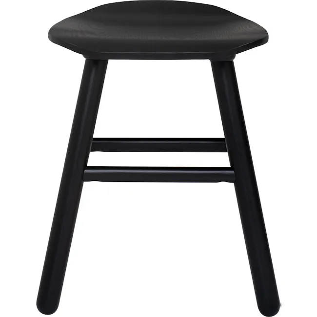 Kaito Stool - Black Ash - 3 - Stool with black leather seat and sturdy black metal legs, minimalist design, modern