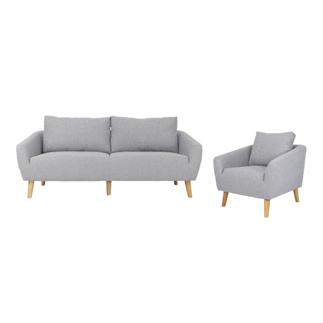 Hana 3 Seater Sofa with Hana Armchair - Light Grey - 5
