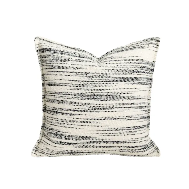 Nella Textured Linear Cushion Cover - Mono - 1 - striped, black and white, textured, modern, cozy, decorative, throw pillow