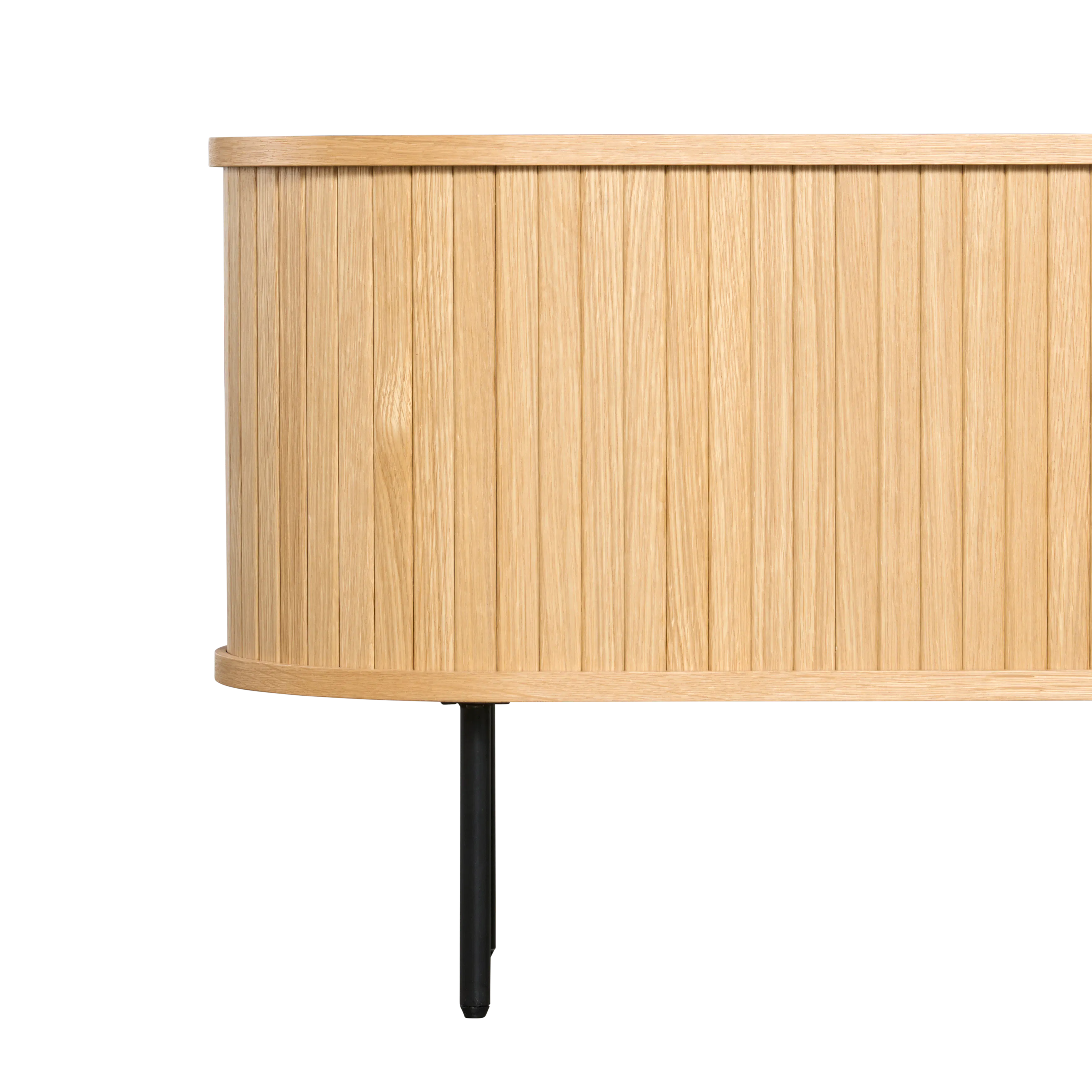 Nola TV Console 1.8m - Oak - 9 - Light wood, vertical slats, natural finish, smooth texture, cylindrical shape, black base
