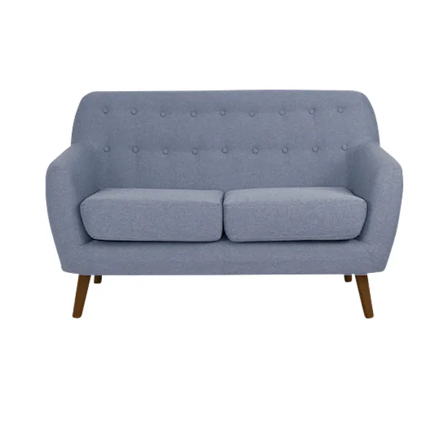Emma 2 Seater Sofa - Dusk Blue - 12 - Modern upholstered sofa with tufted design, light blue fabric, wooden legs, minimalist