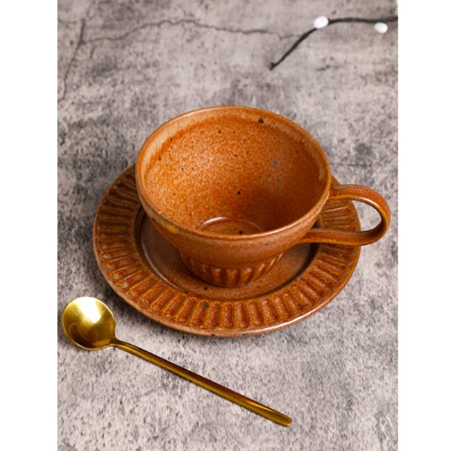 Koda Ceramic Coffee Cup & Saucer - Caramel - 1