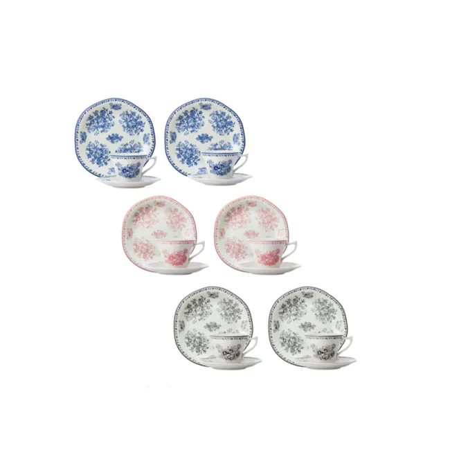 Luzerne Lancaster Garden Hi-Tea Set - Grey - 4 - Blue and white porcelain teapots and cups, elegant china set, intricate