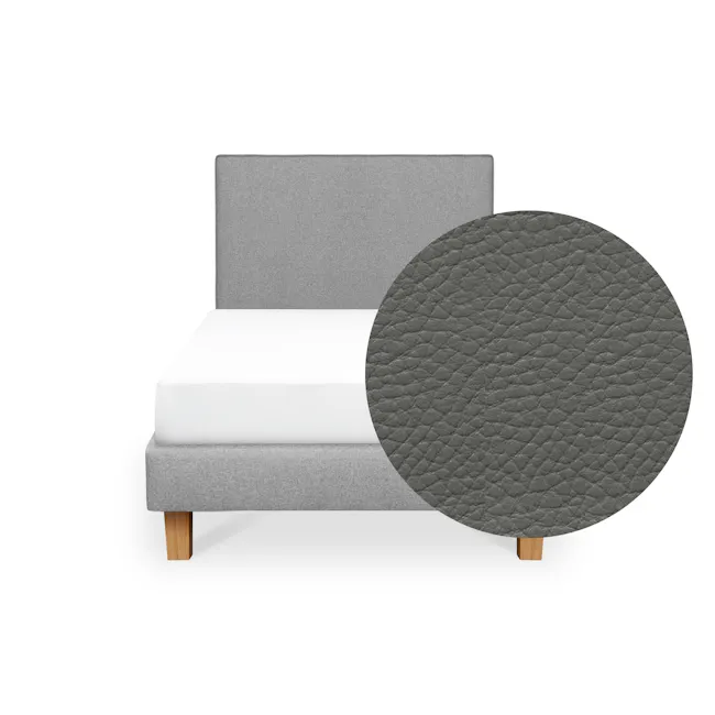 ESSENTIALS Super Single Headboard Divan Bed - Stone (Faux leather) - 1 - Grey upholstered bench, wooden legs, white cushion