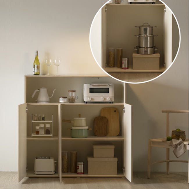 Arison Modular Cabinet 1.2m - 5 - Wooden kitchen pantry, minimalist design, open shelves, organized storage, wine bottle