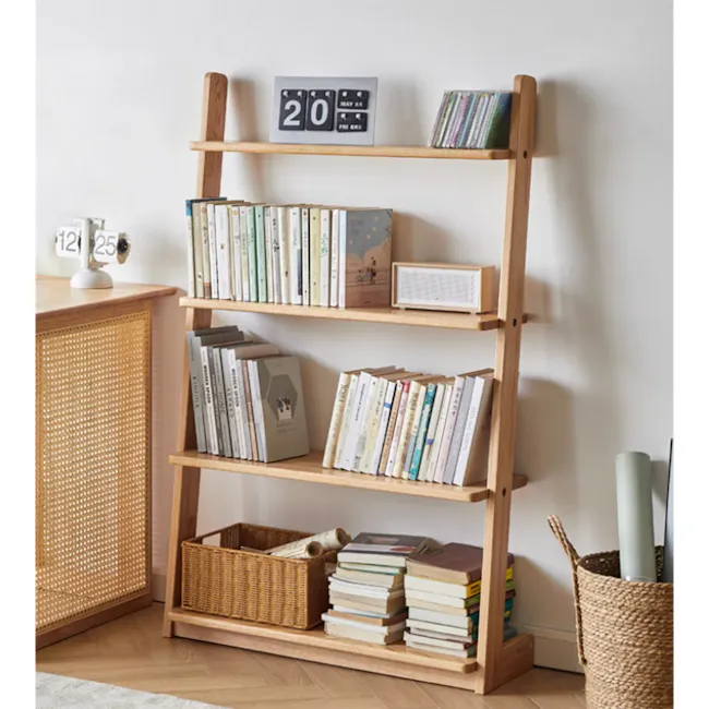 Hibana Leaning Display Bookshelf 0.8m - Oak - 11 - Wooden bookshelf, minimalist design, multi-level shelving, books