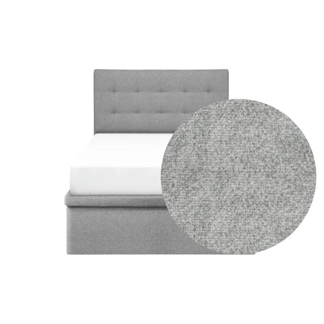 ESSENTIALS Super Single Headboard Storage Bed - Mink Grey (Pet Friendly) - 1 - Grey upholstered headboard, white bedding