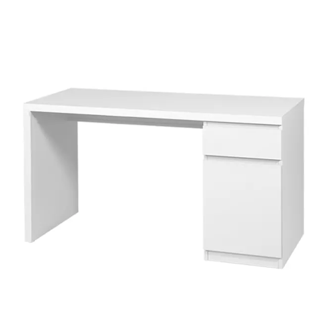 Flando Study Table 1.4m - 1 - White modern desk with sleek design, minimalist aesthetic, open shelving, built-in drawers