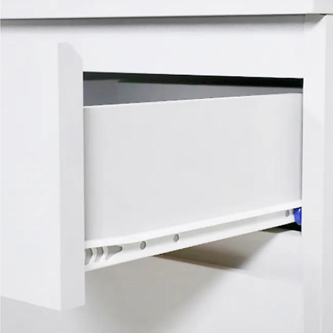 Flando Study Table 1.4m - 7 - White cabinet drawer, open drawer, shelf mechanism, drawer pull, drawer opening, drawer hinge