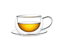 Aramoro Borosilicate Glass Double Wall Cup with Handle And Saucer - 2 Pcs / Set