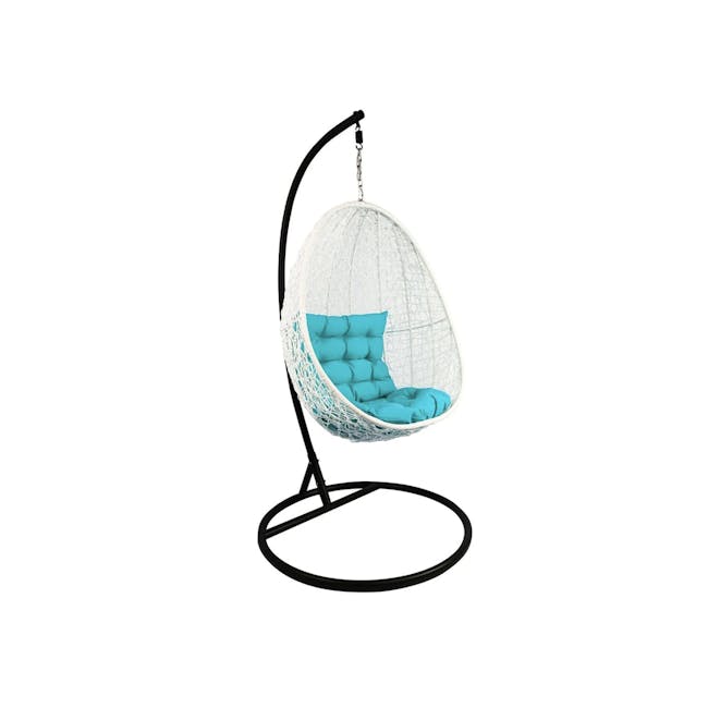 White Cocoon Swing Chair - Blue Cushion - 1 - White, modern, elegant, minimalist, contemporary, stylish, bohemian, cozy