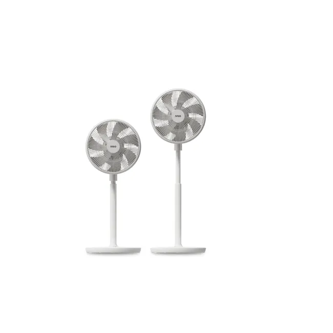 NNIO 14'' BLDC Stand Fan With Remote (N1400DCSFR) - 4 - Sleek, modern white standing fans with circular designs, Dual fan