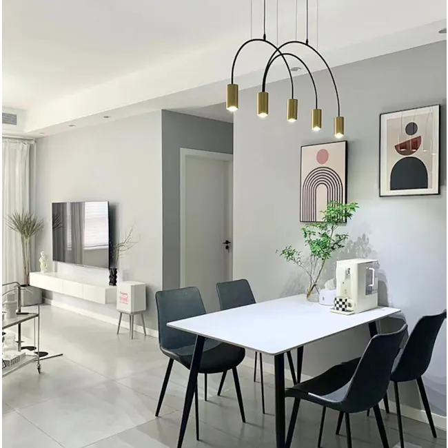 Geometric Framed Canvas 30cm x 40cm - Half - 3 - Modern dining room with sleek white table and black chairs, minimalist