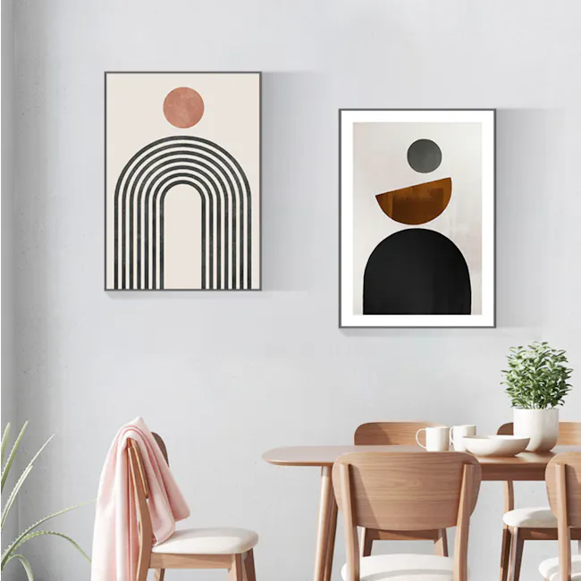 Geometric Framed Canvas 30cm x 40cm - Half - 2 - Modern minimalist dining room, abstract art on gray wall, geometric shapes