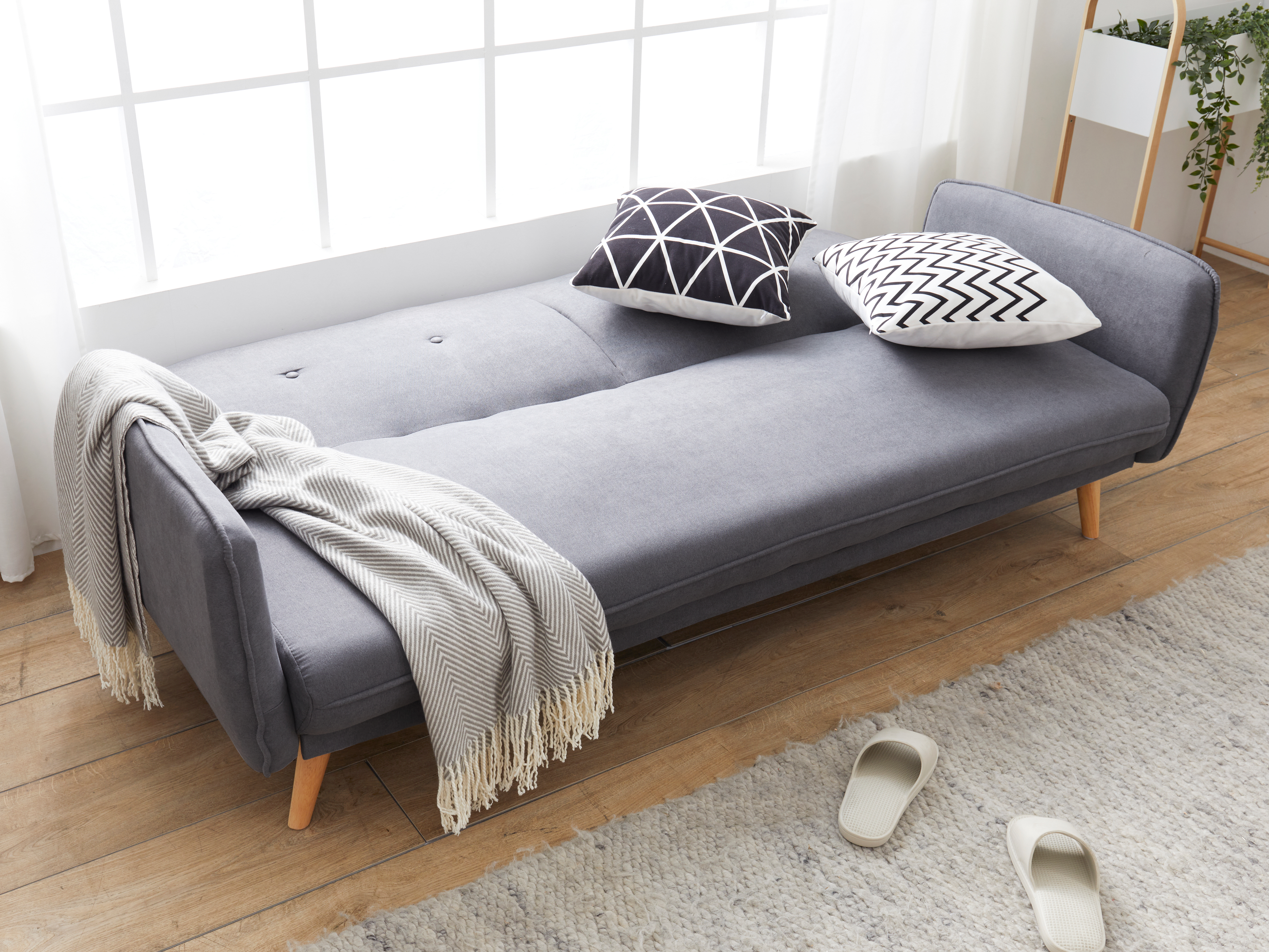 grey wood futon frame