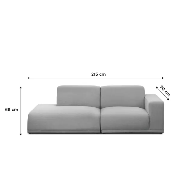 Milan 3 Seater Extended Sofa - Ivory (Fabric) - 6 - Modern gray sofa, 215 cm total length, 68 cm seat width, 90 cm backrest