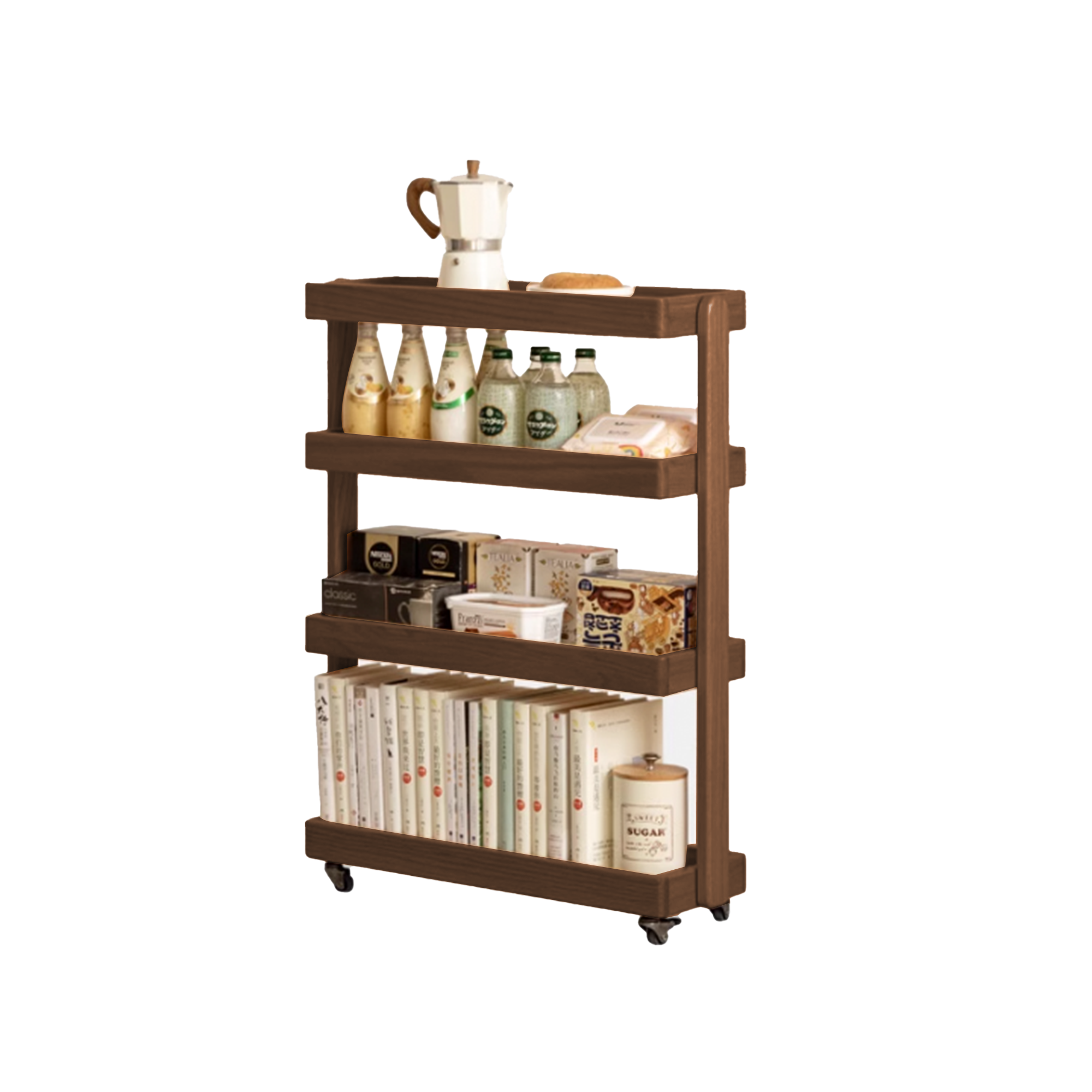 Fika 4-Tier Narrow Trolley 0.6m - Walnut