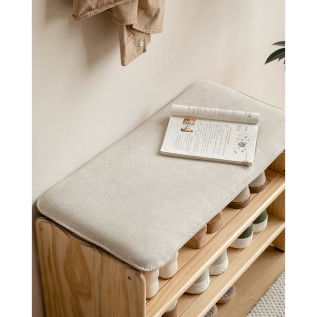 Hikaru Shoe Rack Bench 0.9m - 5 - mattress, beige fabric, wooden shelf, shoes, light beige, cozy corner, cozy reading nook