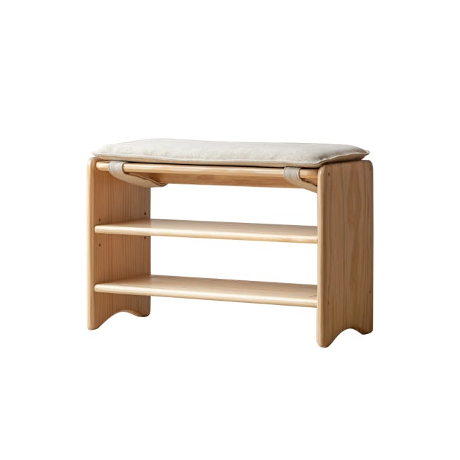 Hikaru Shoe Rack Bench 0.9m - 1 - Wooden stool with cushioned seat, minimalist design, light wood finish, horizontal slats