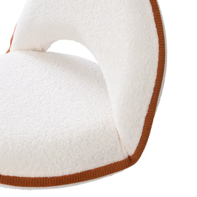 Swana Adjustable Floor Seat - Ivory - 5 - White fluffy rug, brown border, textured surface, soft material, cozy area rug