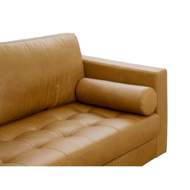 Nolan 3 Seater Sofa - Saddle Tan (Premium Aniline Leather) - 7 - Leather sofa, tan upholstery, tufted design, cushioned