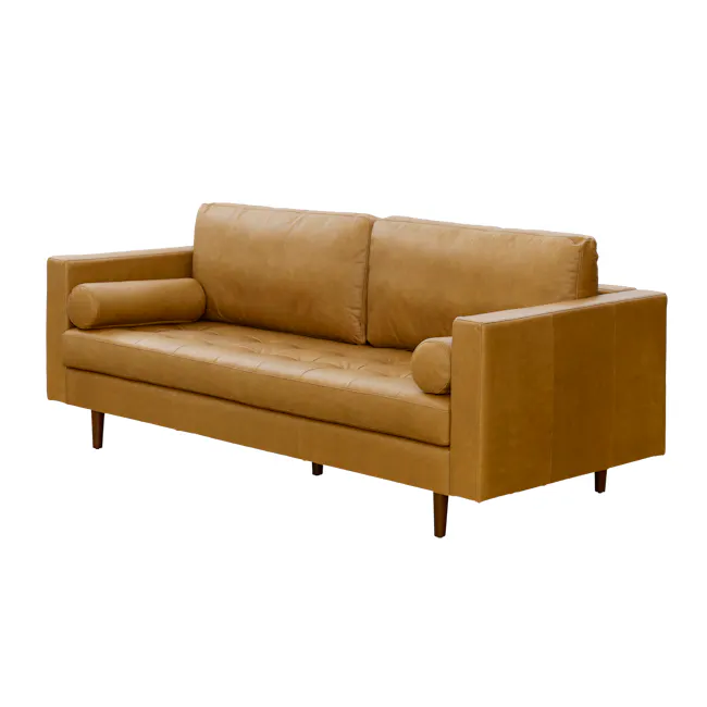 Nolan 3 Seater Sofa - Saddle Tan (Premium Aniline Leather) - 4 - Lime green velvet sofa, modern design, comfortable seating