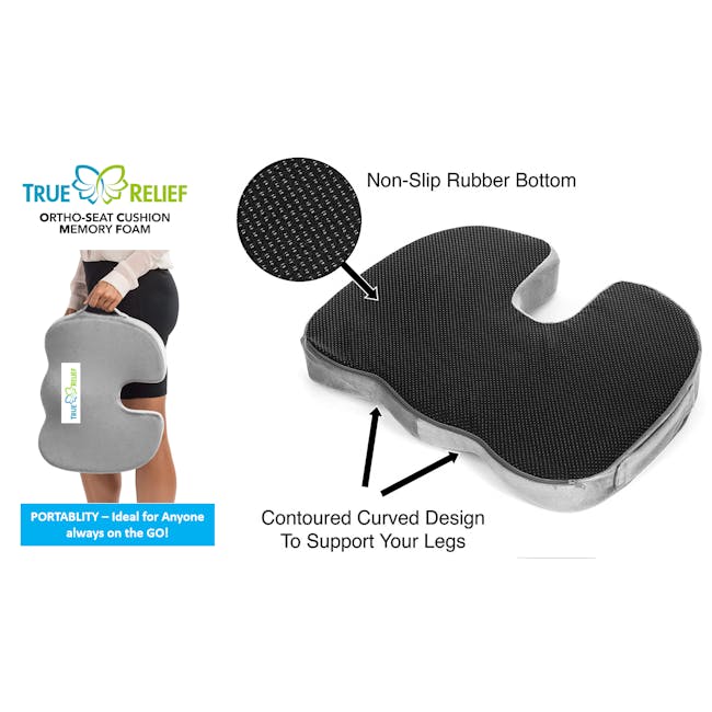 True Relief Ortho-Seat Memory Foam Cushion - Charcoal Grey - 1