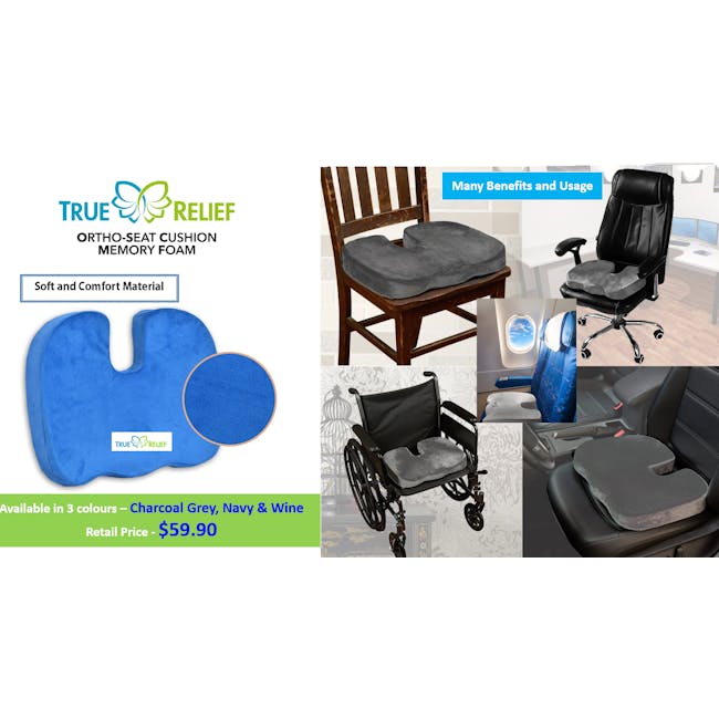 True Relief Ortho-Seat Memory Foam Cushion - Charcoal Grey - 4