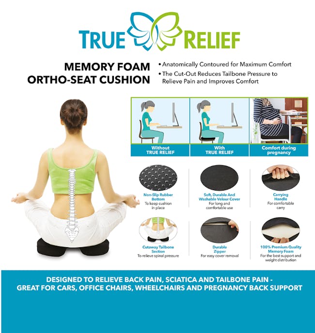 True Relief Ortho-Seat Memory Foam Cushion - Charcoal Grey - 1