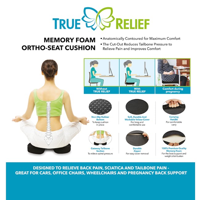 True Relief Ortho-Seat Memory Foam Cushion - Charcoal Grey - 3
