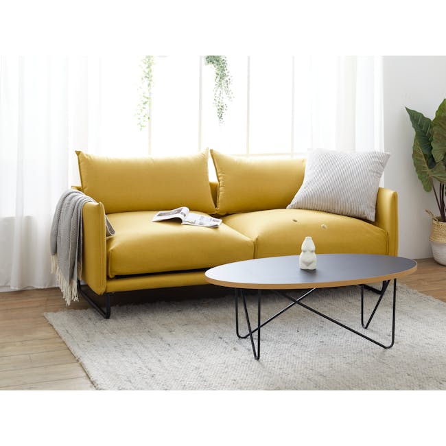 (As-is) Frank 3 Seater Lounge Sofa - Mustard, Down Feathers, Deep Seats - 1 - 5