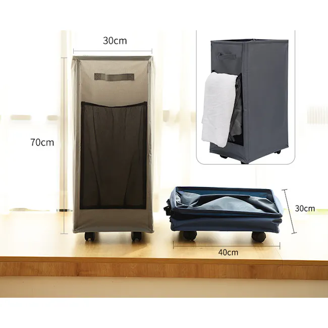 Mason Laundry Hamper with Wheels - Black - 5 - Foldable laundry organizer with dimensions 70cm x 30cm x 40cm, Portable