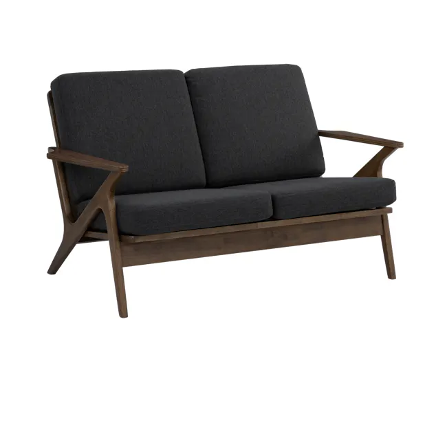Aston 2 Seater Sofa - Seal - 3 - modern sofa, contemporary chair, dark gray fabric, wooden frame, armrest design, minimalist